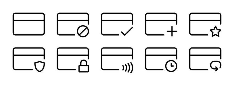 Card payment icons. Recurring payment, pay later, payment method, secure payments. Set of credit card payment icon or symbol vector illustrations with editable stroke for app or website user interface