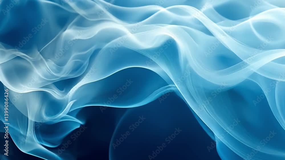 Poster ethereal blue waves of translucent fabric create serene and calming atmosphere, evoking tranquility 