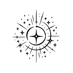 Fototapeta premium Celestial Starburst Logo: Hand-Drawn Black & White Design Element