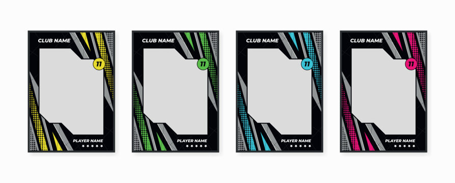 Set of player trading card template, Photo frame and border collection for soccer, hockey, volleyball, and basketball players, Sport flyer layout design, Template eps 10.