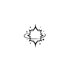 Minimalist Starburst Logo with Orbit & Stars, Black on White