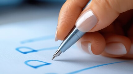 Close-up of a Woman's Hand Writing on a Checklist with a Silver Pen