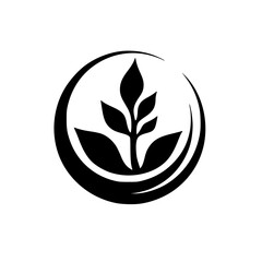 Minimalist Botanical Logo: Leaf in Circle, Vector Illustration