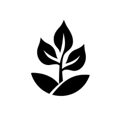 Minimalist Plant Icon: Black Silhouette on White, Nature & Growth Symbol