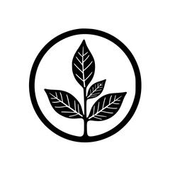 Fototapeta premium Black & White Leafy Logo: Minimalist Plant Emblem in Circle Frame