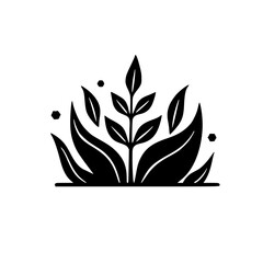 Minimalist Plant Icon: Black Leaves & Foliage on White, Logo Design