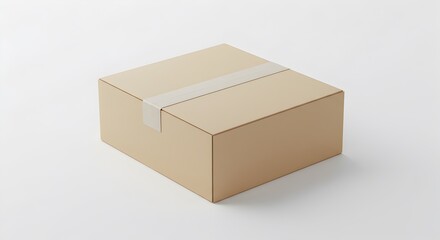 Isolated cardboard box with tape on white backdrop, ready for shipping