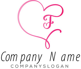 Letter F heart Logo, icon vector, company name logo