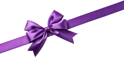 large purple bow on the left side of a straight ribbon, isolated on a transparent background - ideal for banners or frames easter, christmas, birthdays, gifts, valentine's day