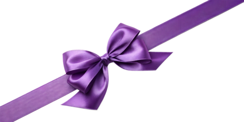 large purple bow on the left side of a straight ribbon, isolated on a transparent background - ideal for banners or frames easter, christmas, birthdays, gifts, valentine's day