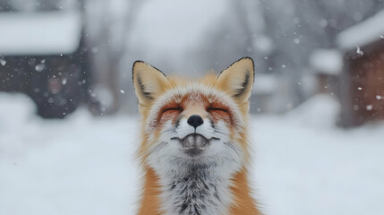 Fototapeta premium Playful Red Fox Covered In Snow