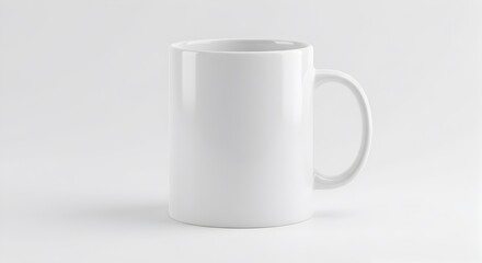 Minimalist white ceramic mug isolated on a clean, pristine white backdrop