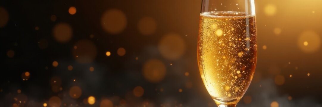 Luxurious golden glitter swirls in a champagne glass, champagne, sophisticated