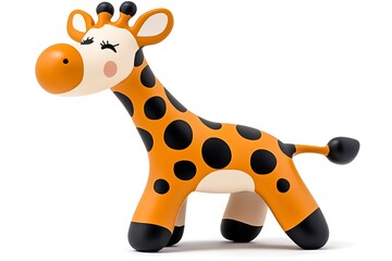 Cute Cartoon Giraffe Figurine with Orange Body and Black Dots for Children&rsquo;s Room Decor
