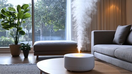Modern Living Room with Aroma Diffuser and Plants