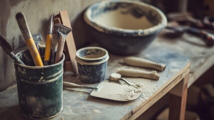 A plasterer applying plaster to a wall. Featuring skill and precision