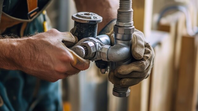 A plumber installing pipes in a new home construction. Featuring attention to detail and skill