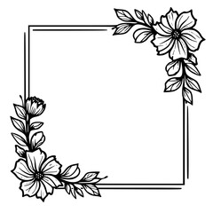 Elegant Floral Corner Frame: Black & White, Vector Illustration