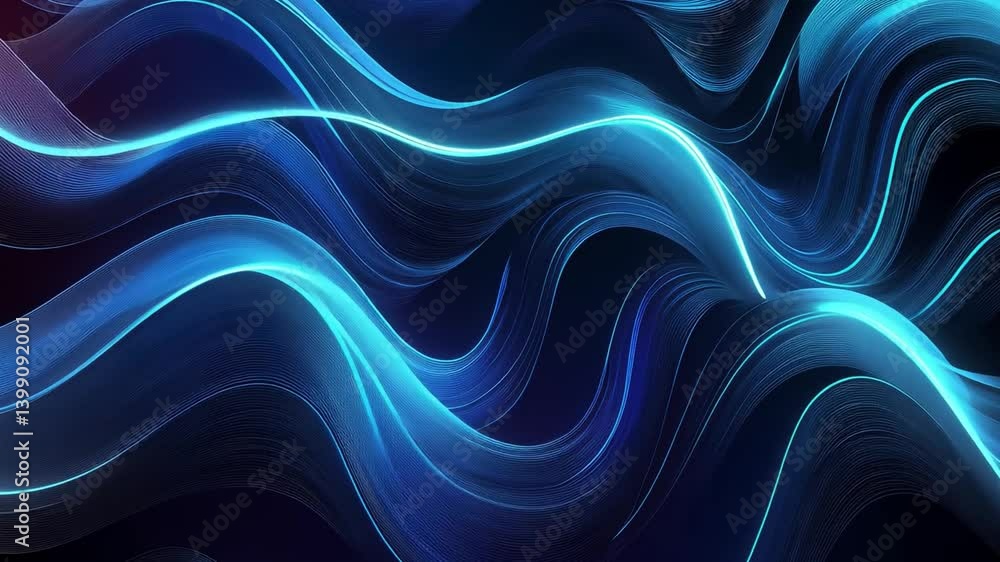 Aufkleber abstract blue waves flow gracefully, creating mesmerizing curves and dynamic movement against dark b