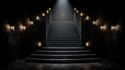 Dark stone stairway with candlelight