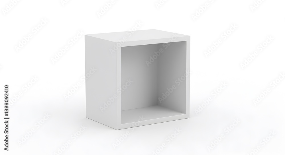 Poster simple isolated empty white cube shelf on clean white background