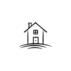 Minimalist House Icon: Line Art Illustration on White, Real Estate Concept