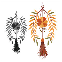 Dried Flower Wall Hanging Vector illustration of an abstract floral design with vintage flower and leaf elements