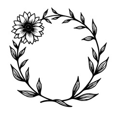 Elegant Black and White Floral Wreath - Minimalist Botanical Design