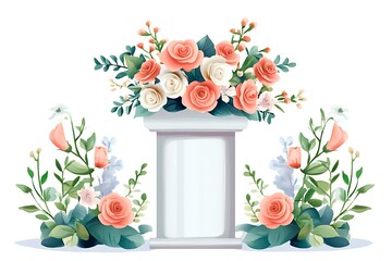 Elegant Floral Arrangement with Roses and Greenery on a White Background