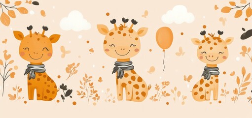 Adorable Baby Giraffes in a Pastel Meadow