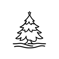 Minimalist Christmas Tree Outline with Star, Festive Vector Illustration
