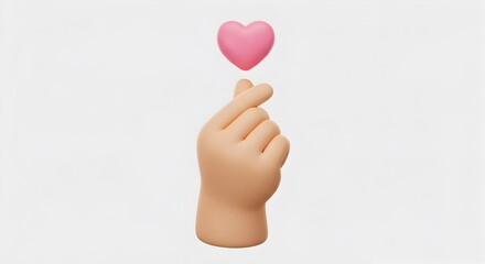 Symbolic mini heart gesture with realistic hand rendering and clean background