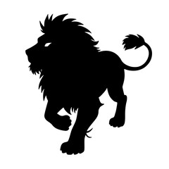 Bold Silhouette: Running Lion Graphic on White Background