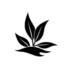 Minimalist Tea Leaves Icon - Black & White Plant Logo Design