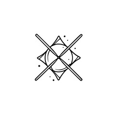 Abstract Geometric Emblem with Lines and Circle, Black on White, Clean Design
