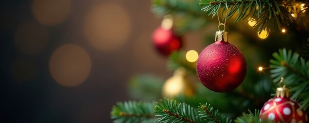 Fototapeta premium Hanging Christmas tree ornaments from a mobile, mobile, hanging