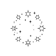Starburst Outline Design, Decorative Element, Black and White