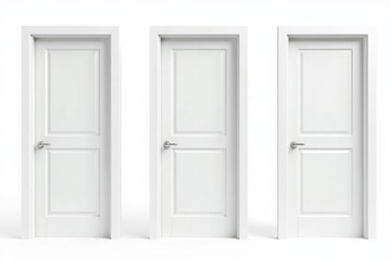 Modern white wooden door collection on white background with various open and closed positions isolated , modern interior, wooden doors