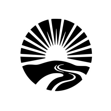 Abstract Sunrise Landscape Icon: Road to Success, Travel, Journey