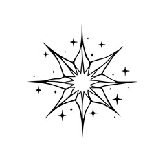 Geometric Starburst Icon, Black & White, Modern Minimalist Design