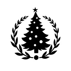 Minimalist Christmas Icon: Tree & Wreath, Black & White