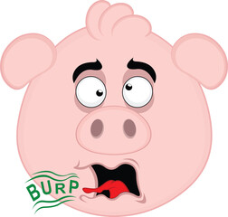 vector illustration emoji character face pig cartoon, mouth burping with the text burp
