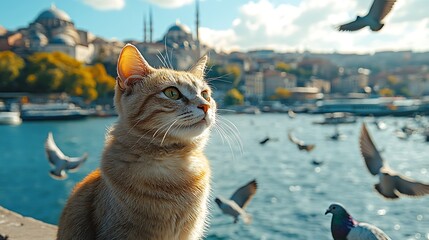 Obraz premium Istanbul Cat Watching Birds