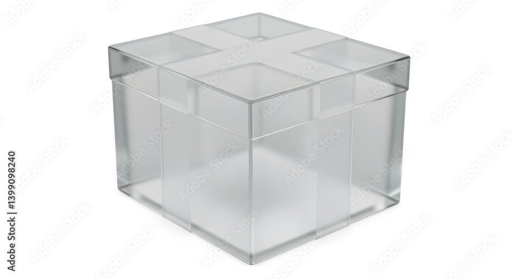Poster clear acrylic container box with lid, minimalistic style on neutral backdrop