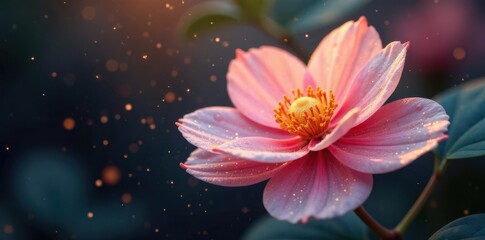 Iridescent gold glitter swirling around a delicate flower ,  gold,  shine