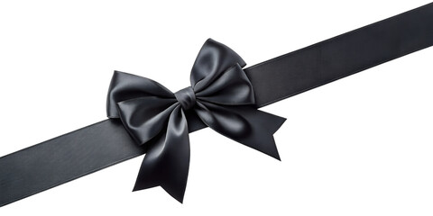 Large black bow on the left side of a straight ribbon, isolated on a transparent background - ideal for banners or frames Easter, Christmas, birthdays, gifts, Valentine's Day