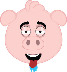 vector illustration emoji character face pig cartoon, with a desire expression, tongue out and drooling saliva