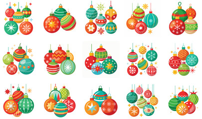 Set of Christmas ornaments isolated on white background 