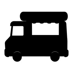 Stylized silhouette of a black food truck with a rooftop storage compartment