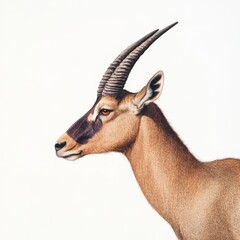 Fototapeta premium Detailed illustration of a horned animal against a white background. The intricate artwork showcases the unique details of the animal.